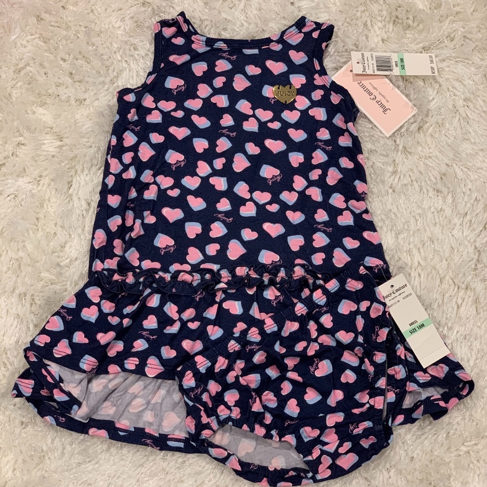 NEW Juicy Couture Navy Heart Ruffle Dress for Baby